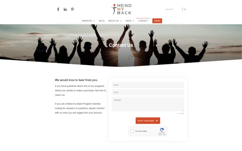 Contact page - Mend My Back Program
