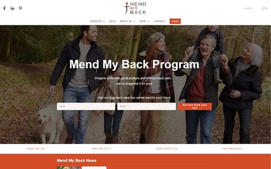Mend My Back Program homepage top fold