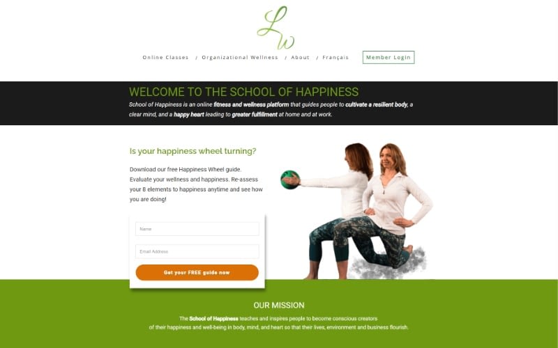 Homepage top fold - School of Happiness School of Happiness homepage top fold