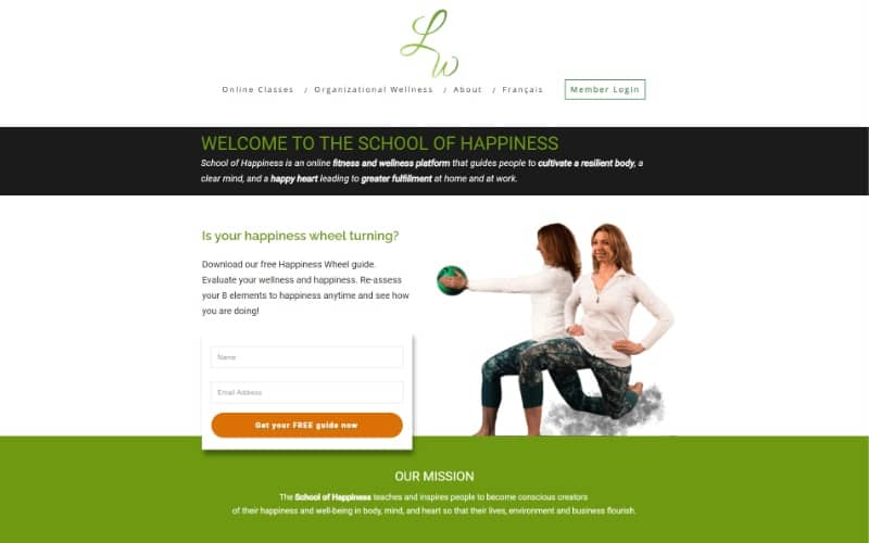 Homepage top fold - School of Happiness School of Happiness homepage top fold