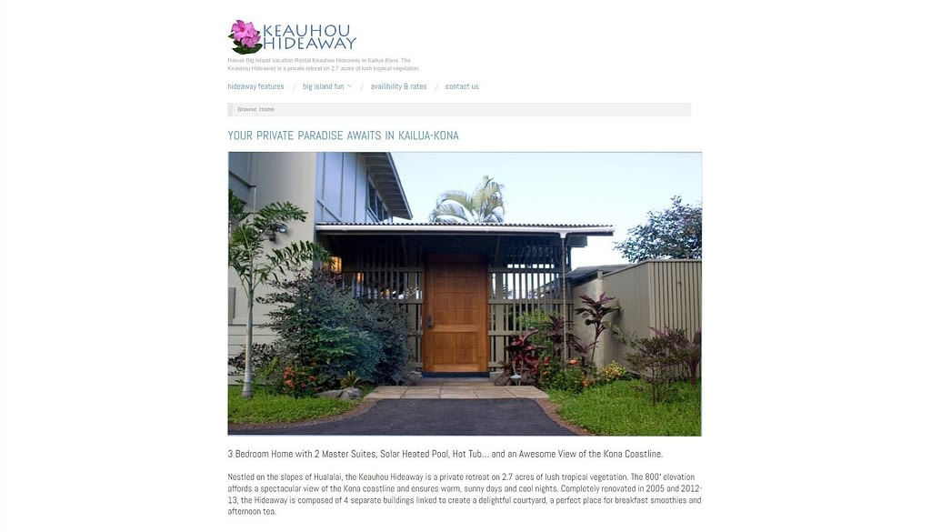 Keauhou Hideaway Hawaii rental house homepage Keauhou Hideaway Hawaii rental house full homepage