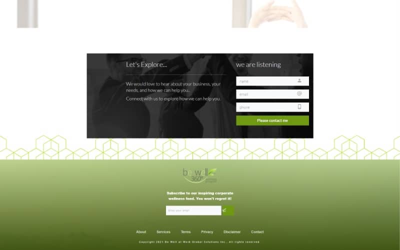 Be Well 360 Program homepage footer