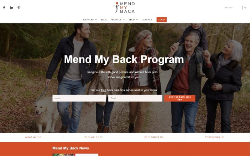 Mend My Back Program homepage top fold
