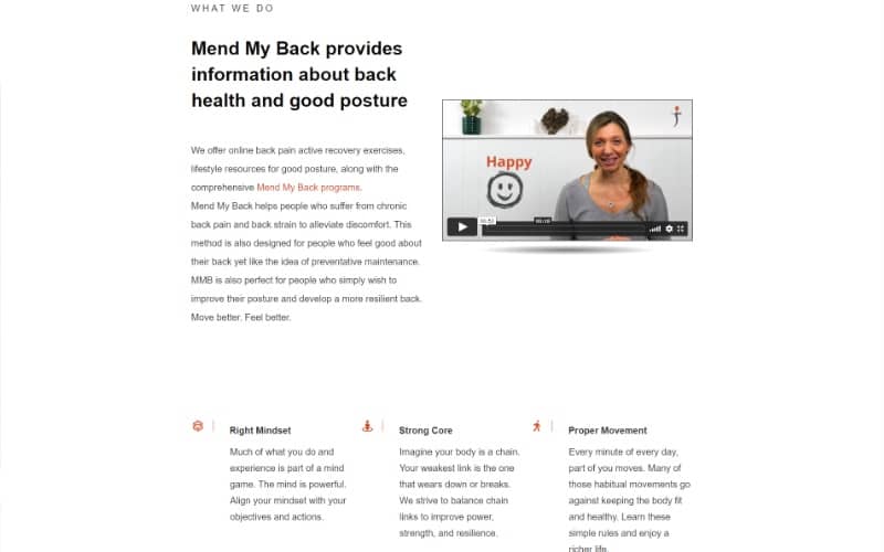 Homepage about fold - Mend My Back Program