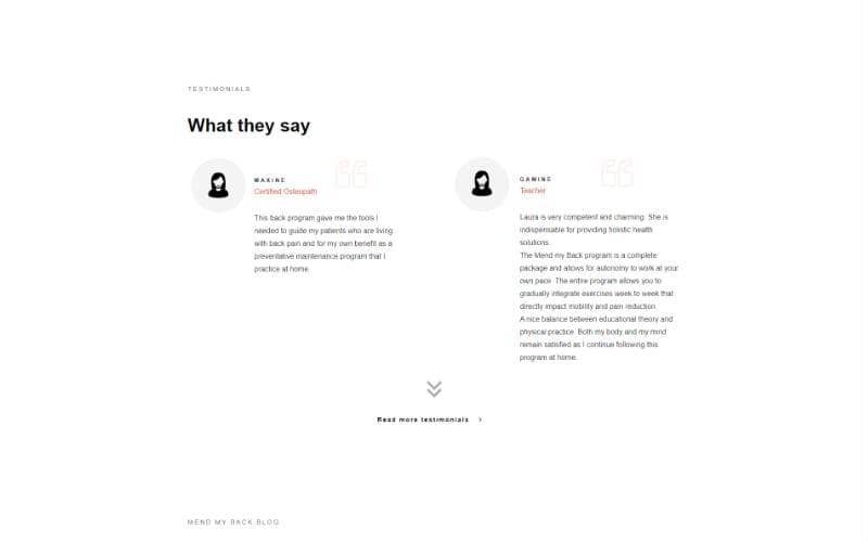 Homepage testimonials fold - Mend My Back Program